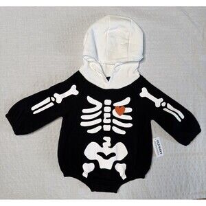 Old Navy Baby Infant 6-12 Months Romper Hooded One Piece Skeleton Halloween NWT